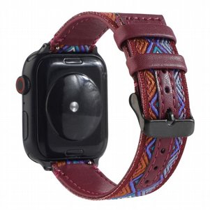 רצועת עור מדגם Ethnic Leather Band מבית LaTera לשעון חכם מדגם: Apple Watch 38mm/40mm/41mm (צבע Wine Red) רצועת עור מדגם Ethnic Leather Band מבית LaTera לשעון חכם מדגם: Apple Watch 38mm/40mm/41mm (צבע Wine Red)