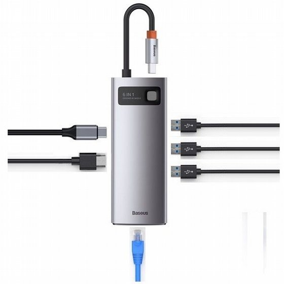 ���� 6 � 1 ������ TYPE C ������ HDMI + ����� RJ45 + ����� TYPE C + ����� USB 3.0*3 ���� BASEUS