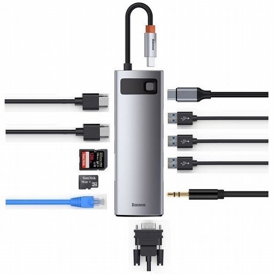 ���� 11 � 1 ������ TYPE C ������ HDMI*2 + ����� RJ45 + ����� TYPE C + ����� AUX + ����� VGA + ����� USB 3.0*3 + ���� ����� SD + ���� ����� Micro SD ���� BASEUS
