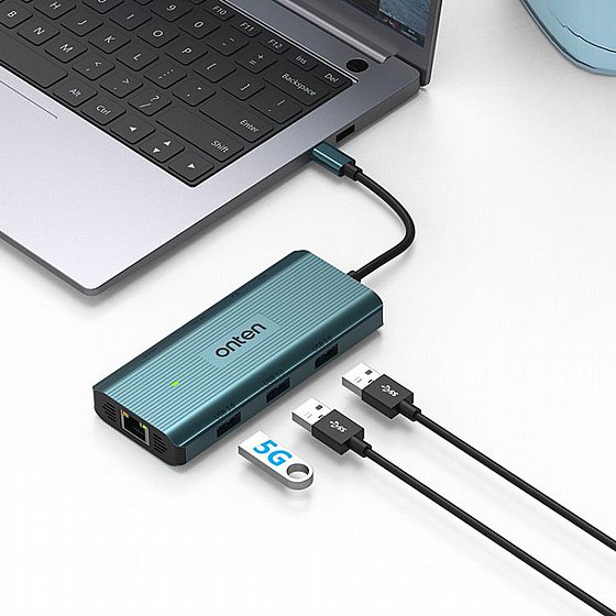 ���� ������ TYPE-C ������ HDMI + ����� USB 3.0 x 4 + ����� TYPE-C + ����� RJ45 + ����� 3.5mm + ����� ������ ������ SD / Micro SD + ����� 3.5mm ���� Onten 
