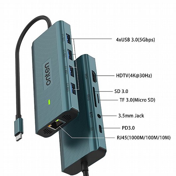 ���� ������ TYPE-C ������ HDMI 4K 60Hz x 2 + ����� VGA + ����� 3.5mm  ���� Onten 