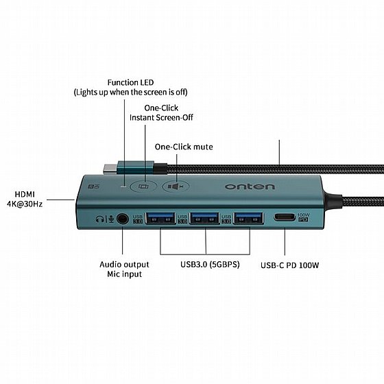 ���� 5 � 1 ������ TYPE-C ������ HDMI + ����� TYPE-CX2 + ����� USB 3.0X2 ���� Anker