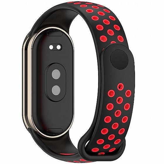 ����� ������� ���� Holes Color Silicone Band ���� iBands  (��� Black/Red) ����� ��� ����: Xiaomi Smart Band 8 / Xiaomi Smart Band 9 / Xiaomi Smart Band 10